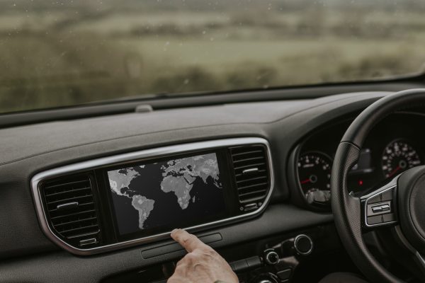 Car dashboard screen mockup, digital device psd